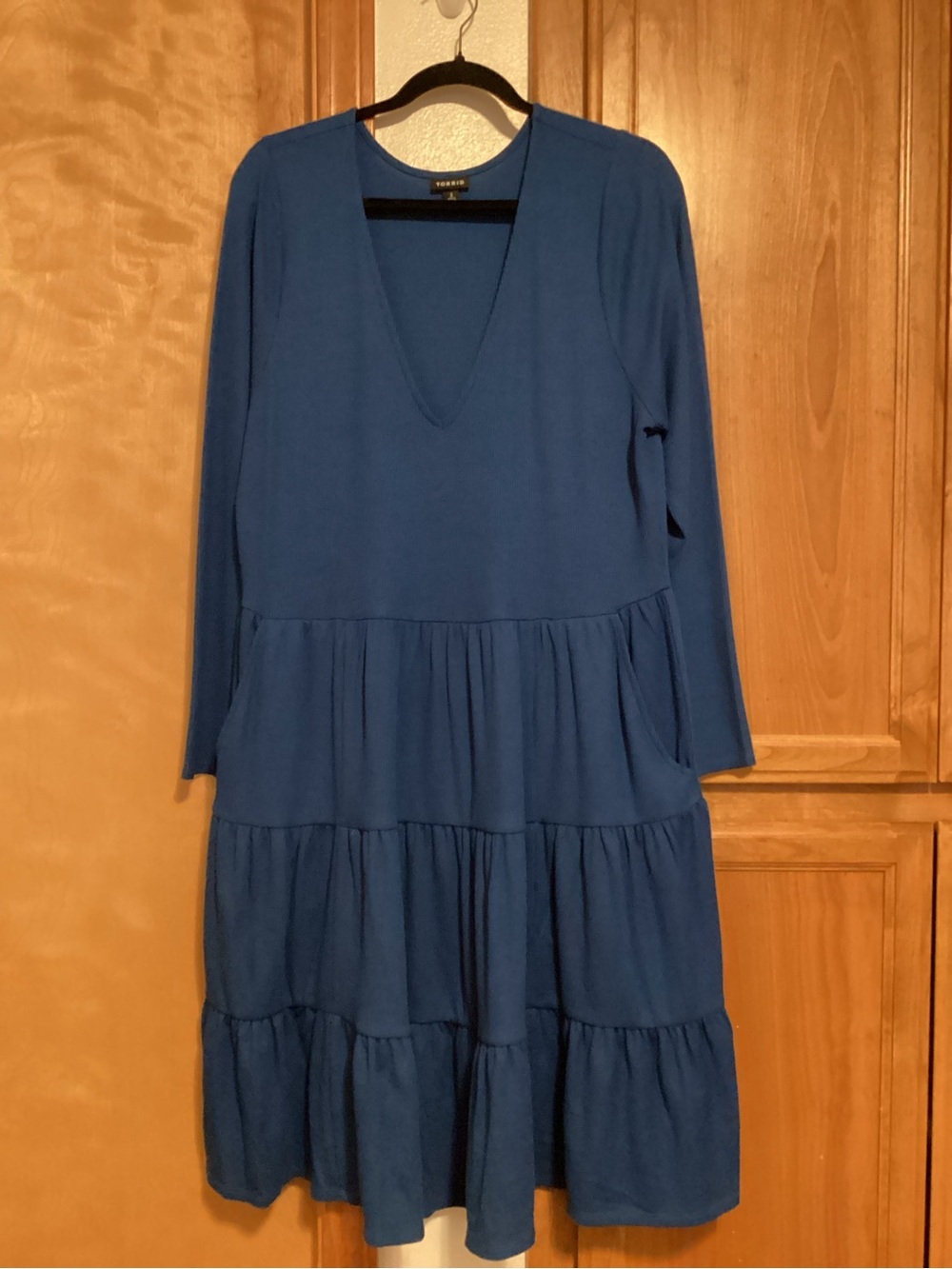 Torrid Blue V-Neck Tiered Long Sleeve Dress, 18/20, EUC